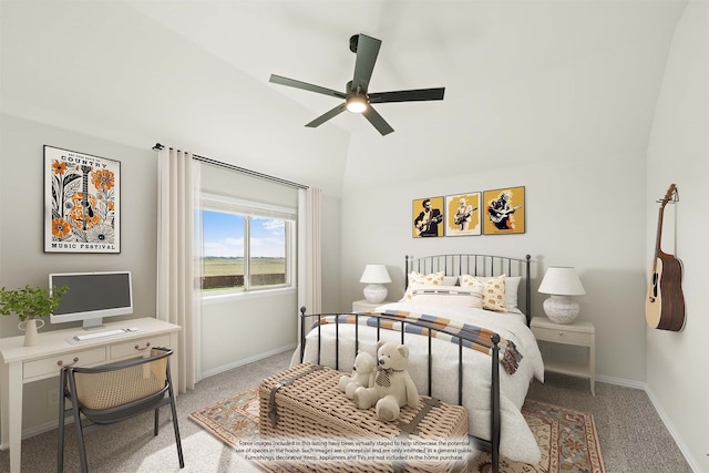 unfurnished room with ceiling fan, high vaulted ceiling, and carpet floors