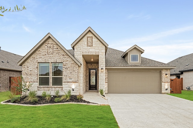 view of front facade featuring a garage and a front lawn