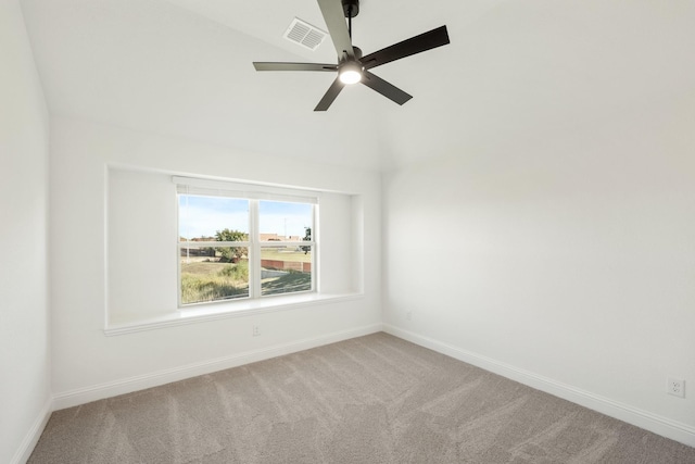 unfurnished room featuring carpet floors and ceiling fan