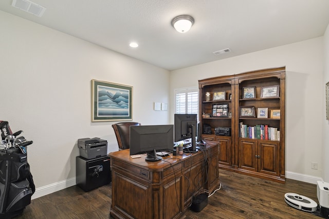 office space featuring dark wood-type flooring