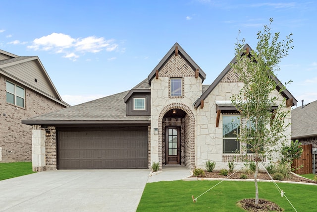 view of front facade featuring a garage and a front lawn