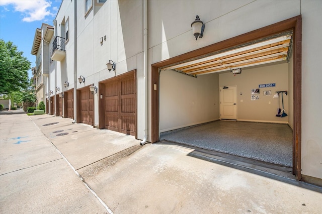 garage with a garage door opener