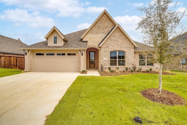 view of front of house with a garage and a front yard