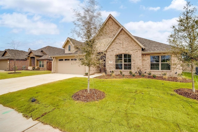 view of front facade with a front yard and a garage