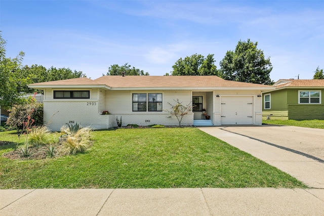 2905 Bilglade Rd, Fort Worth, TX 76133 - ranch-style home with an attached garage, brick siding, concrete driveway, and a front lawn