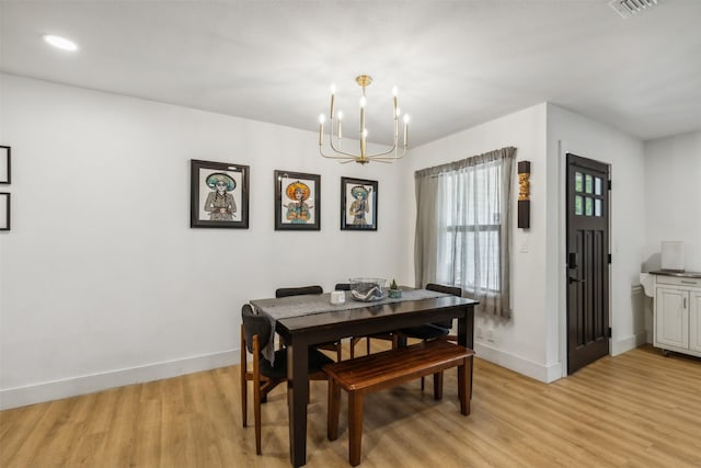 2905 Bilglade Rd, Fort Worth, TX 76133 - dining space with light wood-style flooring, a chandelier, baseboards, and recessed lighting