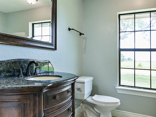 bathroom with vanity, toilet, and a wealth of natural light