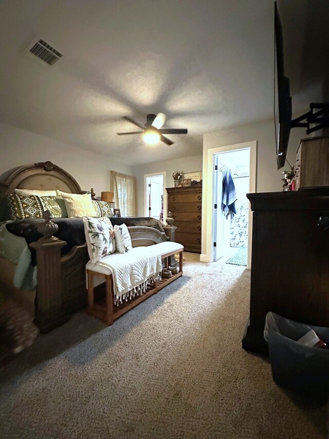 bedroom featuring carpet flooring and ceiling fan