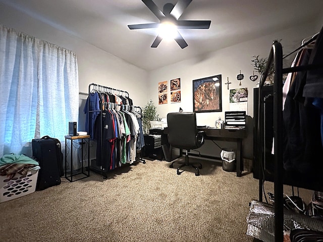 office with carpet and ceiling fan