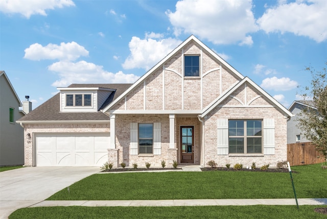 craftsman-style house with a front lawn and a garage