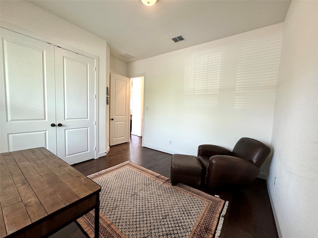 home office featuring dark hardwood / wood-style floors