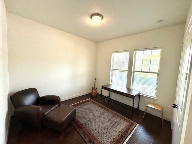 living area with dark hardwood / wood-style flooring