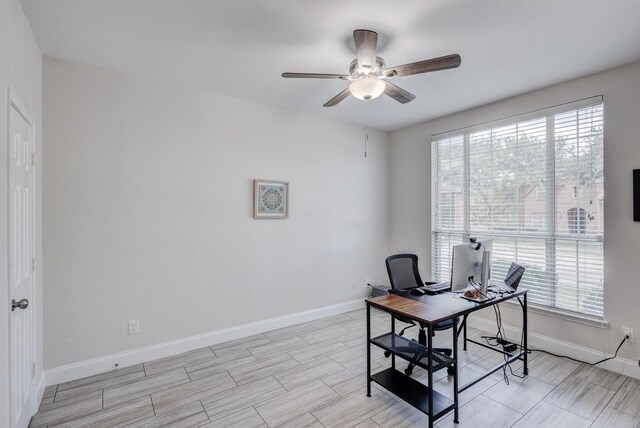 office space featuring ceiling fan and a healthy amount of sunlight