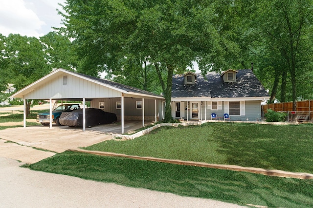 view of front of home with a front yard and a porch