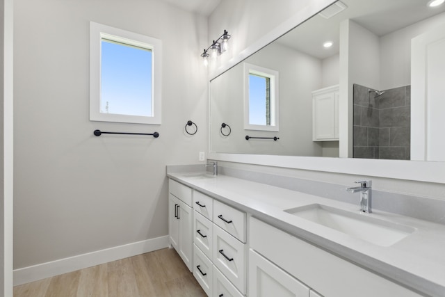 bathroom featuring wood-type flooring and vanity