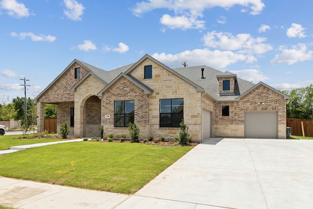 view of front of house with a garage and a front yard