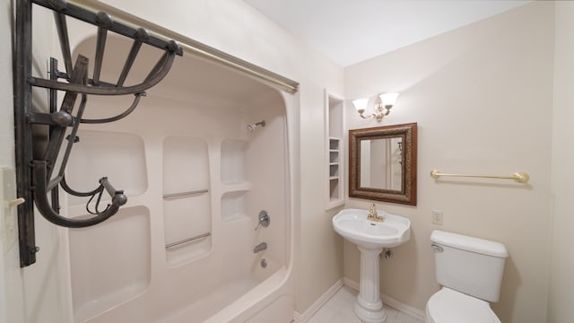 full bathroom with tile flooring, sink, toilet, and bathing tub / shower combination