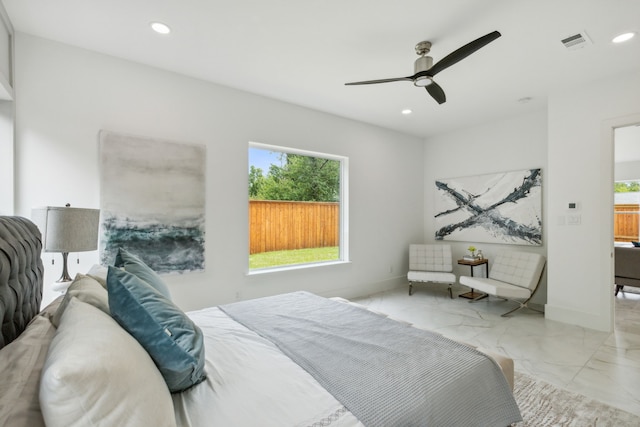 bedroom featuring ceiling fan