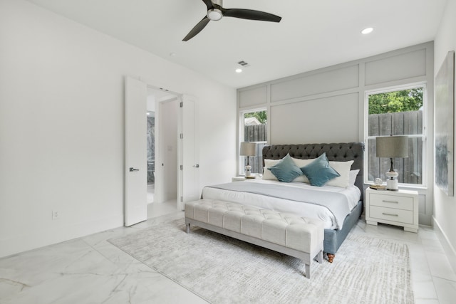 bedroom featuring ceiling fan