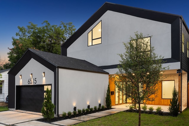 contemporary home featuring a garage