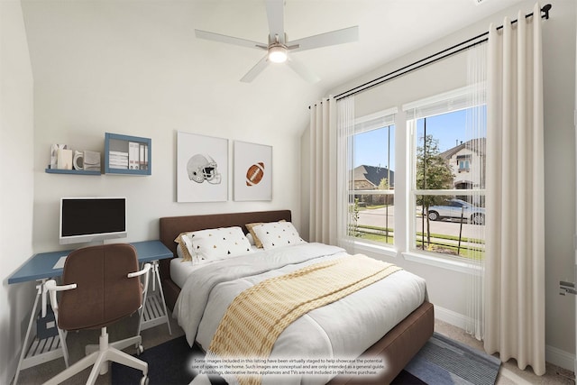 bedroom with carpet flooring and ceiling fan