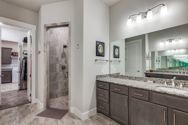 bathroom featuring vanity and walk in shower