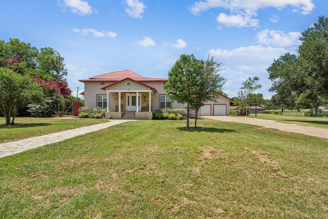 view of front facade featuring a front yard and a porch