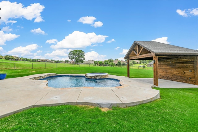 view of swimming pool featuring a yard, a patio, and a gazebo