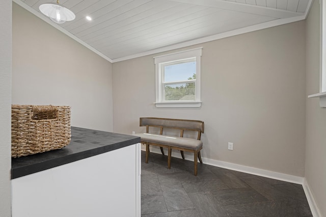 interior space featuring lofted ceiling and wooden ceiling