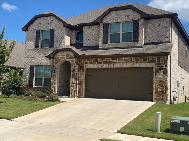 view of front of property with a garage and a front yard