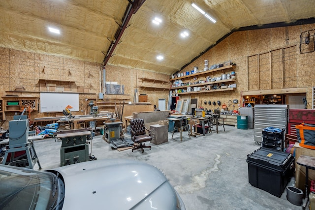 garage featuring a workshop area