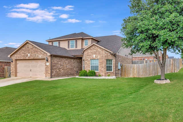 front facade with a front lawn and a garage