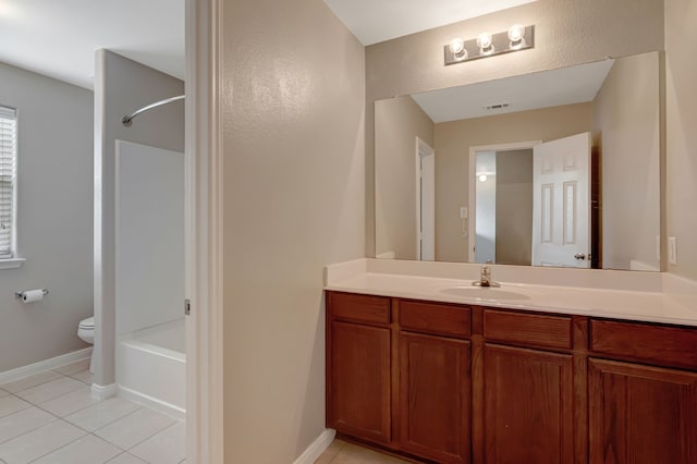 full bathroom featuring tile patterned flooring, vanity, toilet, and shower / bath combination