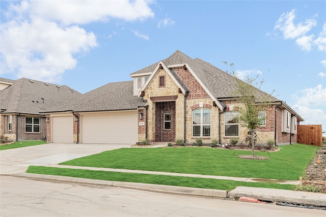 view of front facade featuring a front yard and a garage