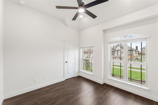 unfurnished room featuring dark hardwood / wood-style floors and ceiling fan