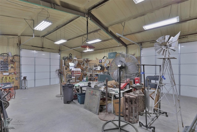 garage featuring a workshop area