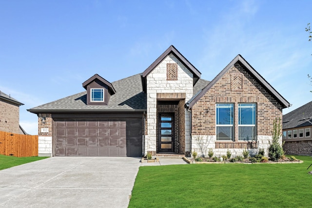 view of front facade featuring a garage and a front lawn