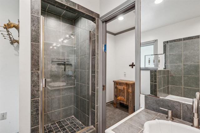 bathroom featuring vanity and walk in shower