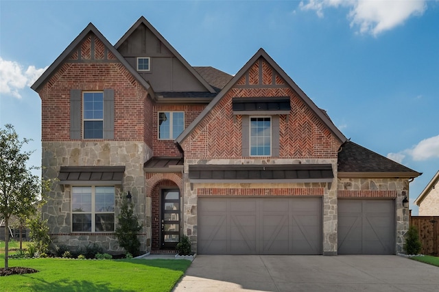 view of front facade with a garage and a front lawn