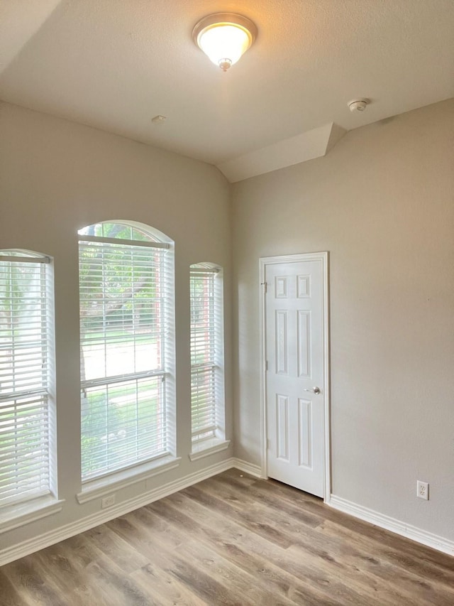 12308 Riviera Rd, Frisco, TX 75035 - spare room with baseboards, wood finished floors, and lofted ceiling
