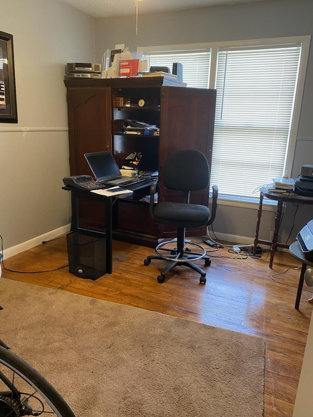 office space with wood-type flooring