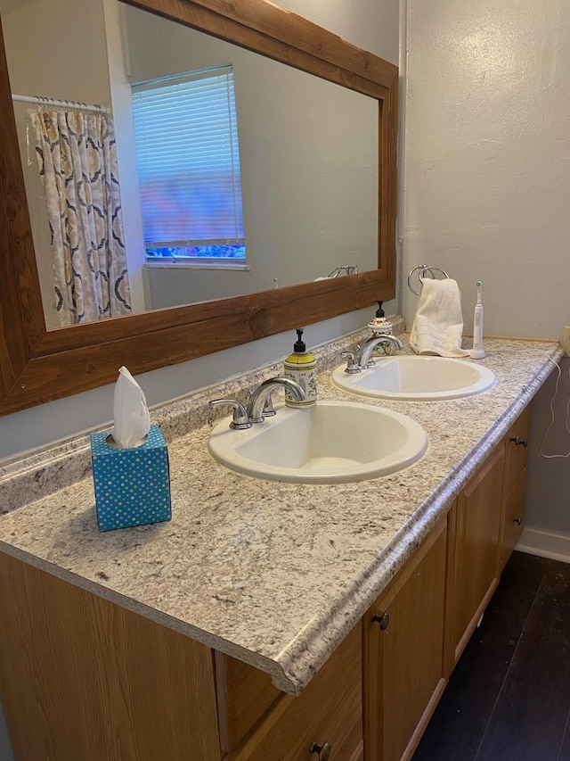 bathroom featuring wood-type flooring and vanity