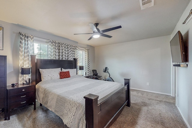 bedroom featuring carpet flooring and ceiling fan