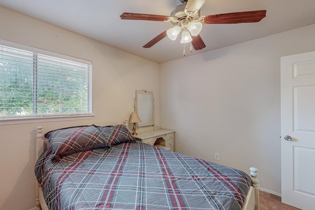 bedroom featuring carpet flooring and ceiling fan