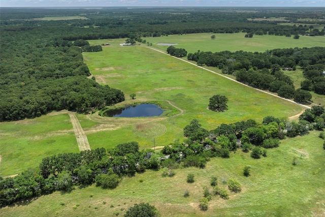 bird's eye view featuring a rural view and a water view