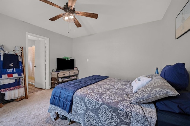 bedroom with carpet flooring and ceiling fan