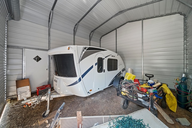 garage with metal wall