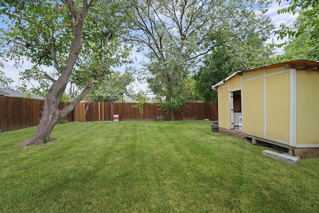 view of yard featuring a storage unit