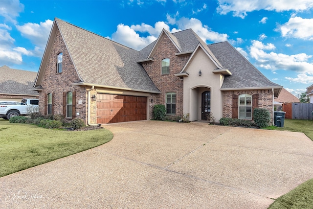 view of front of property featuring a garage and a front yard