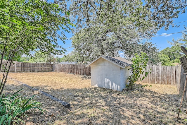 view of yard featuring a shed